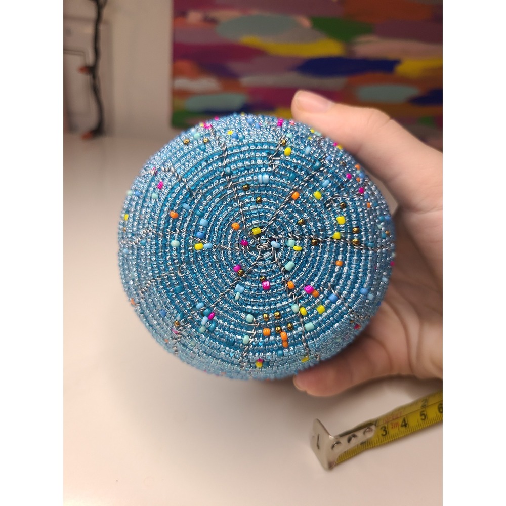 Blue Multicolor Beaded Decorative Container Maximalist - Picture 3 of 5